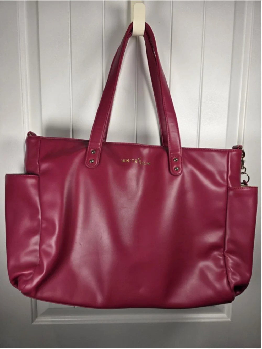 White Elm Aquila Tote Bag Fuchsia Pink Vegan Leather Laptop Work Travel Bag Read